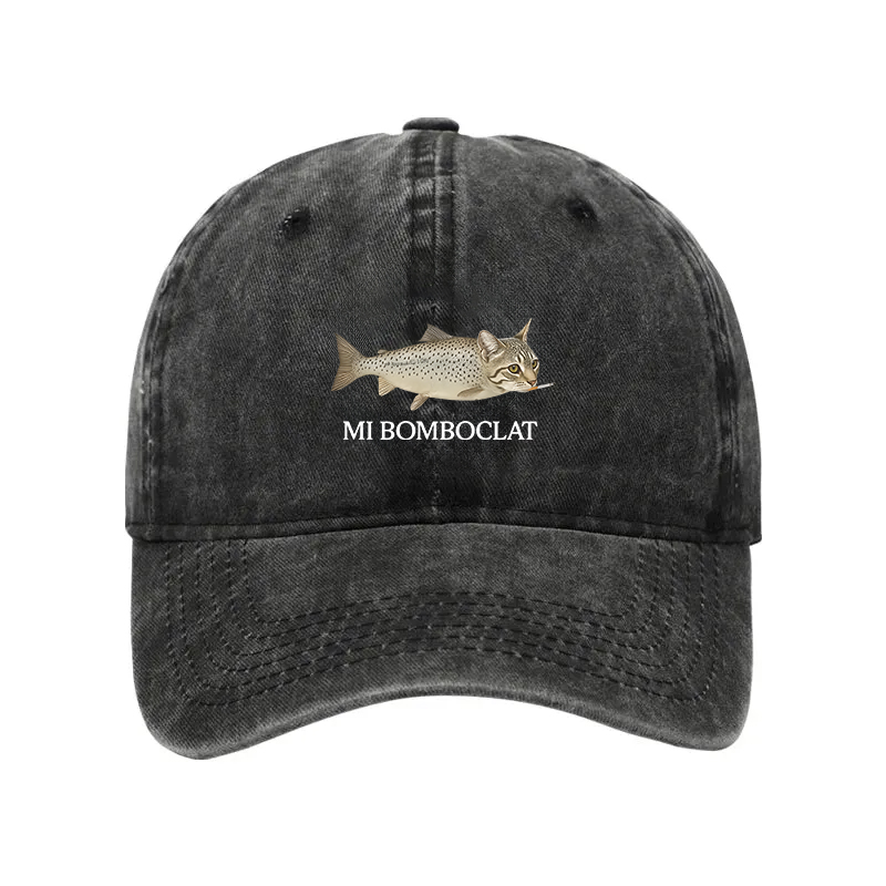 Modecanvas Bomboclat Fish Cat Meme Washed Cap-modecanvas