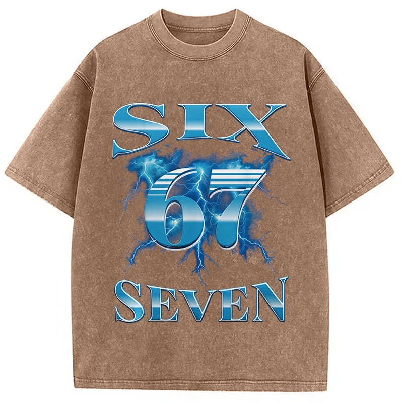 Modecanvas Six Seven 67 Meme DTG Printing Washed T-Shirt