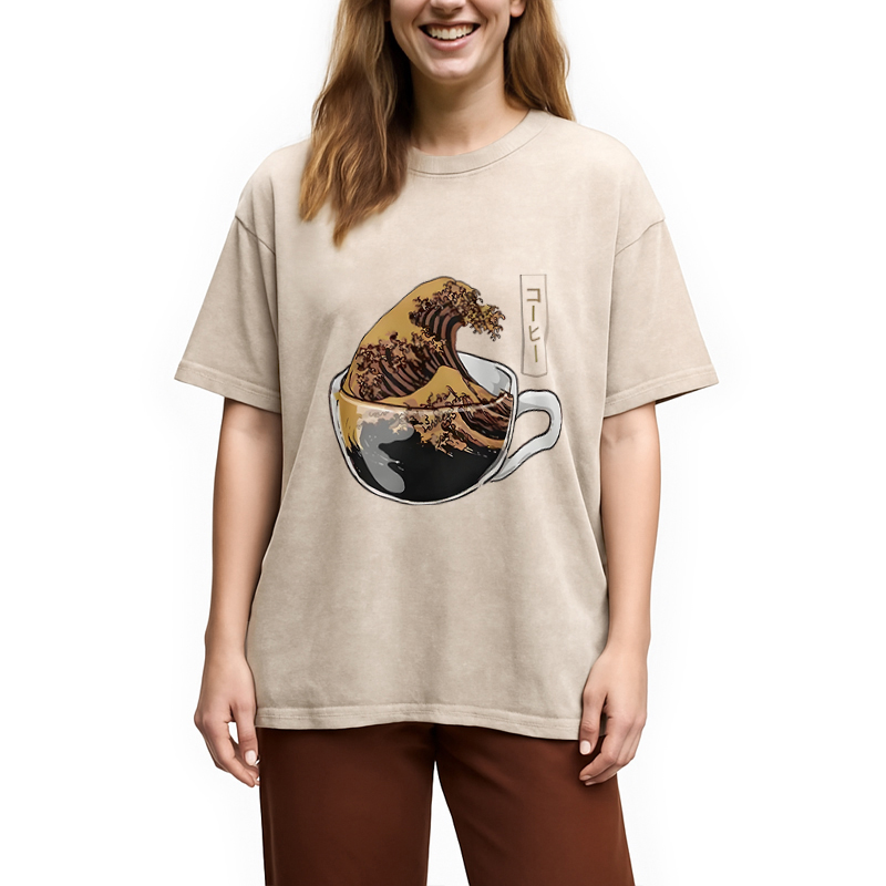 Modecanvas Coffee Wave Washed T-Shirt