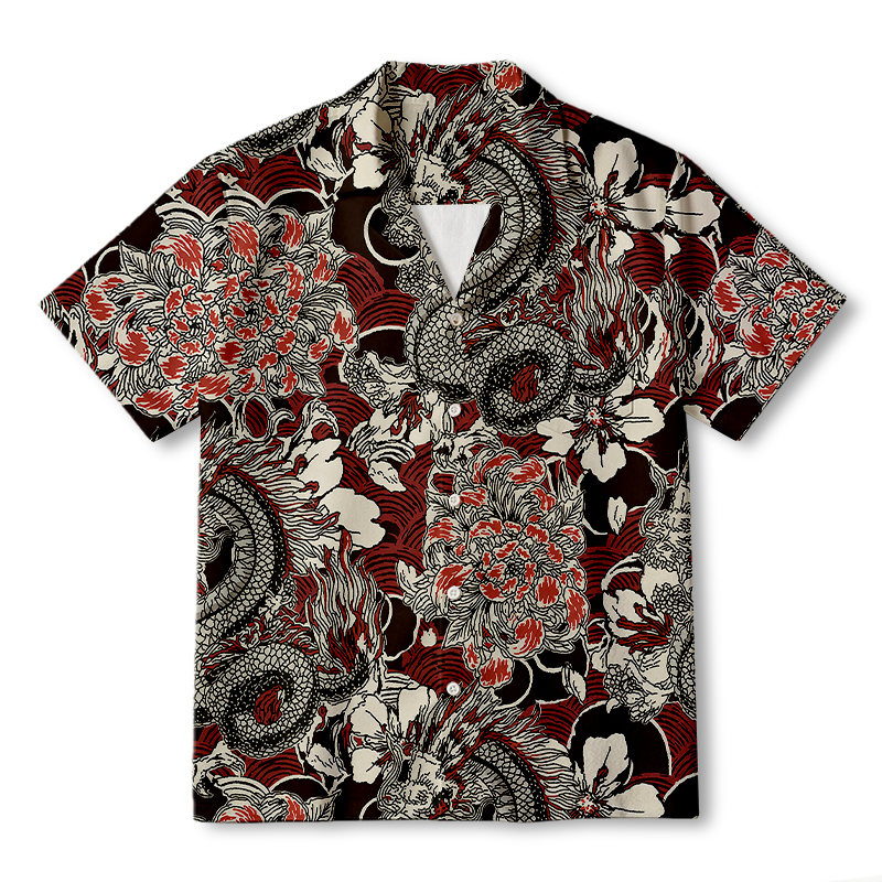 Modecanvas Japanese Retro Dragon Hawaiian Shirt-modecanvas
