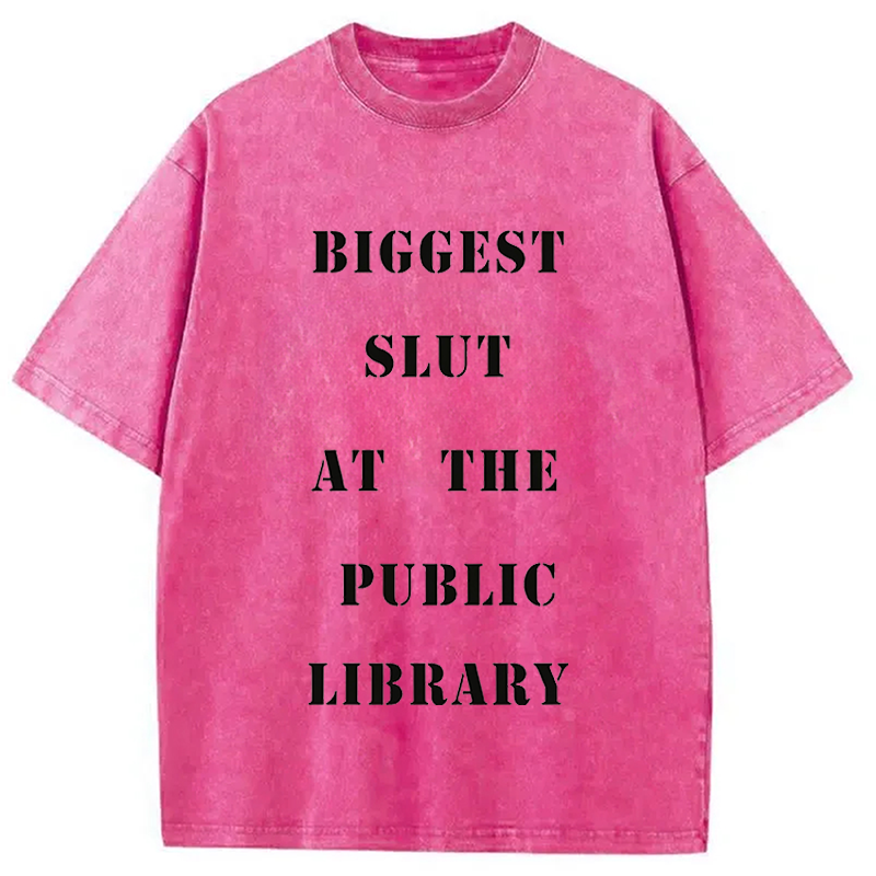 Modecanvas Biggest Slut at the Public Library Funny Meme DTG Printing Washed T-Shirt