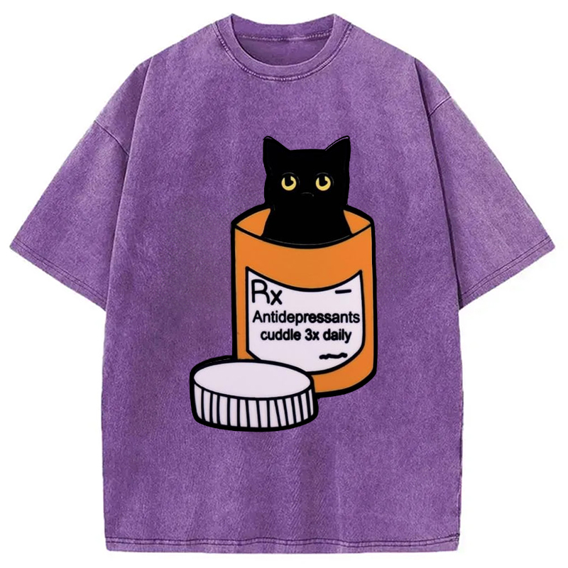 Modecanvas Black Cat Medicine Bottle Washed T-Shirt