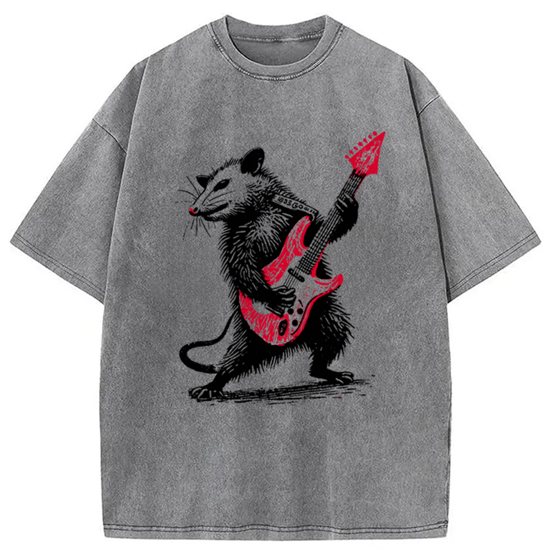 Modecanvas Funny Rocker Possum Guitar Vintage Washed T-Shirt