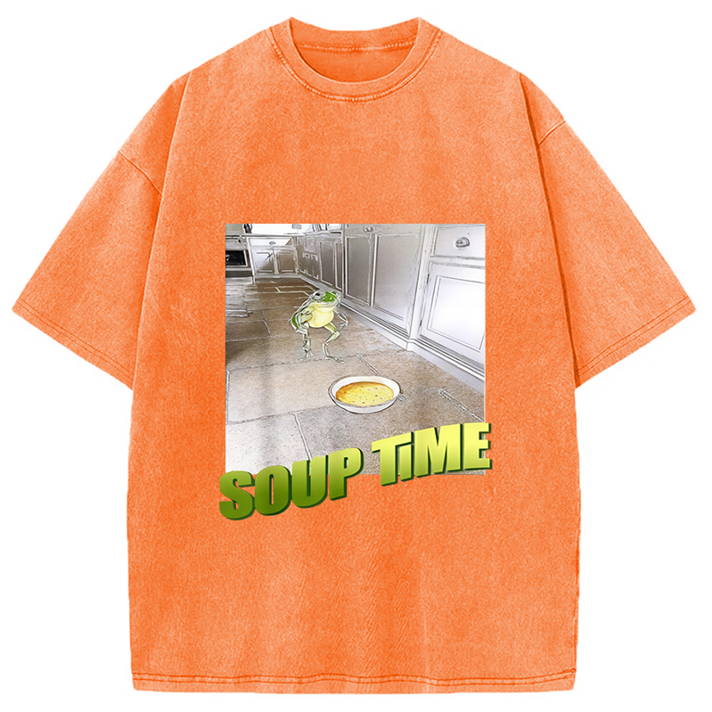 Modecanvas Soup Time Meme Frog Meme Washed T-Shirt