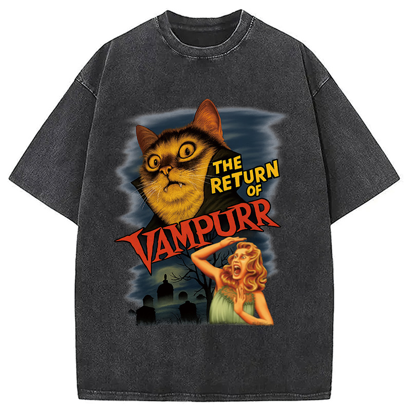 Modecanvas The Return of Vampurr The Halloween Cat Washed T-Shirt