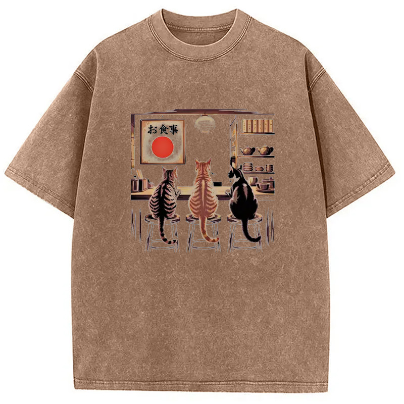 Modecanvas Kawaii Ramen Cat Washed T-Shirt