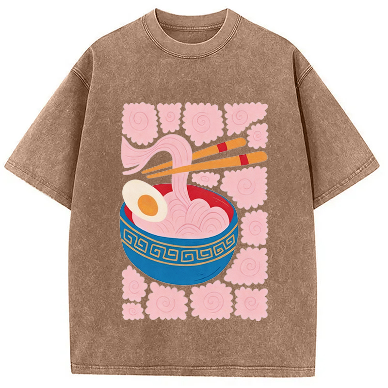 Modecanvas Abstract Ramen DTG Printing Washed T-Shirt