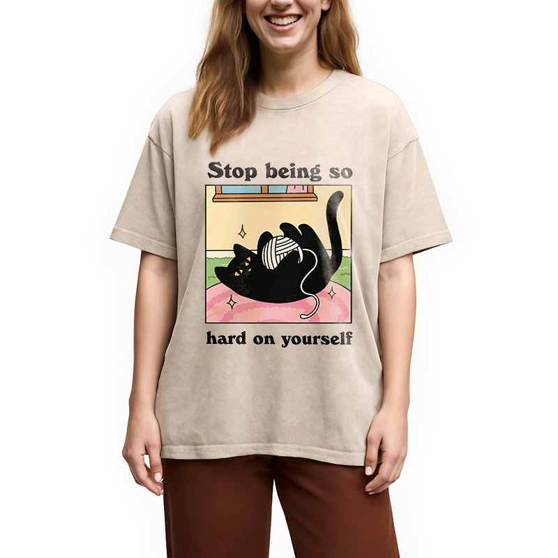 Modecanvas Hard On Yourself DTG Printing Washed T-Shirt