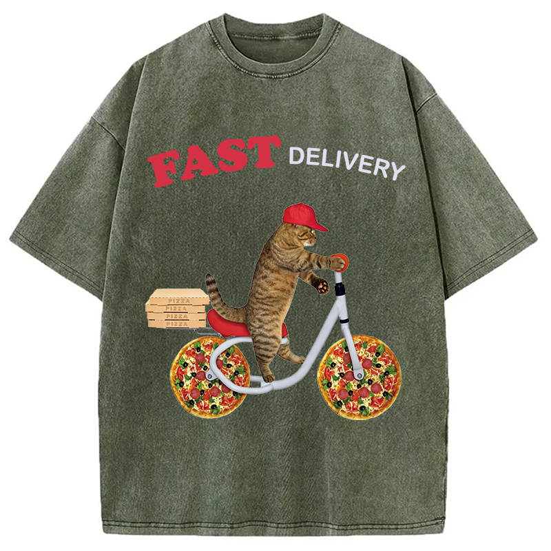 Modecanvas Fast Delivery Cat DTG Printing Washed T-Shirt
