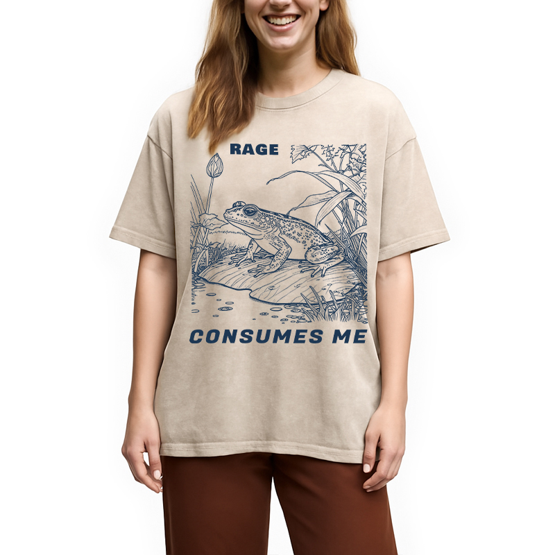 Modecanvas Rage Consumes Me Frog DTG Printing Washed T-Shirt