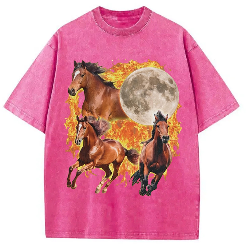 Modecanvas Y2K Fire Horse Year DTG Printing Washed T-Shirt