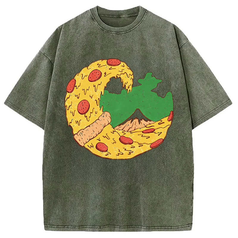Modecanvas The Great Pizza of Kanagawa DTG Printing Washed T-Shirt