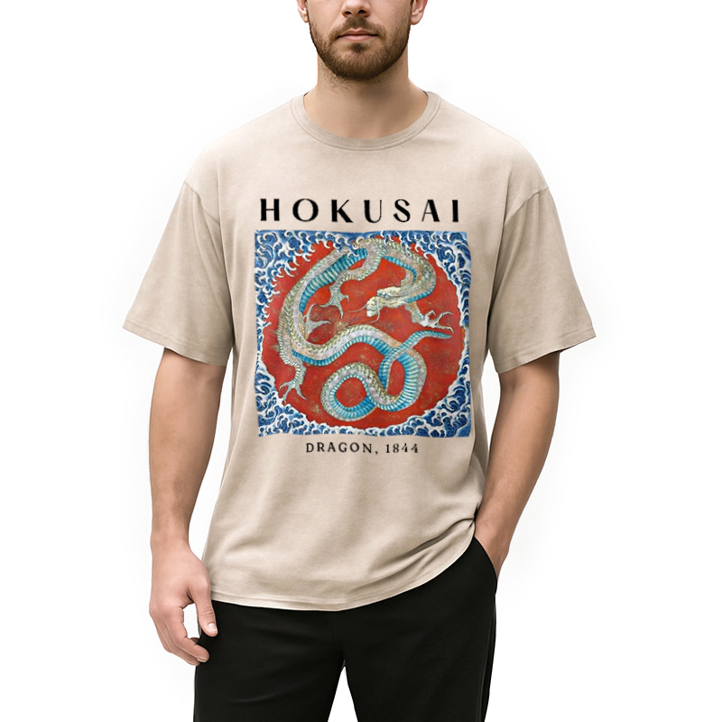 Modecanvas Hokusai Japanese Dragon Washed T-Shirt