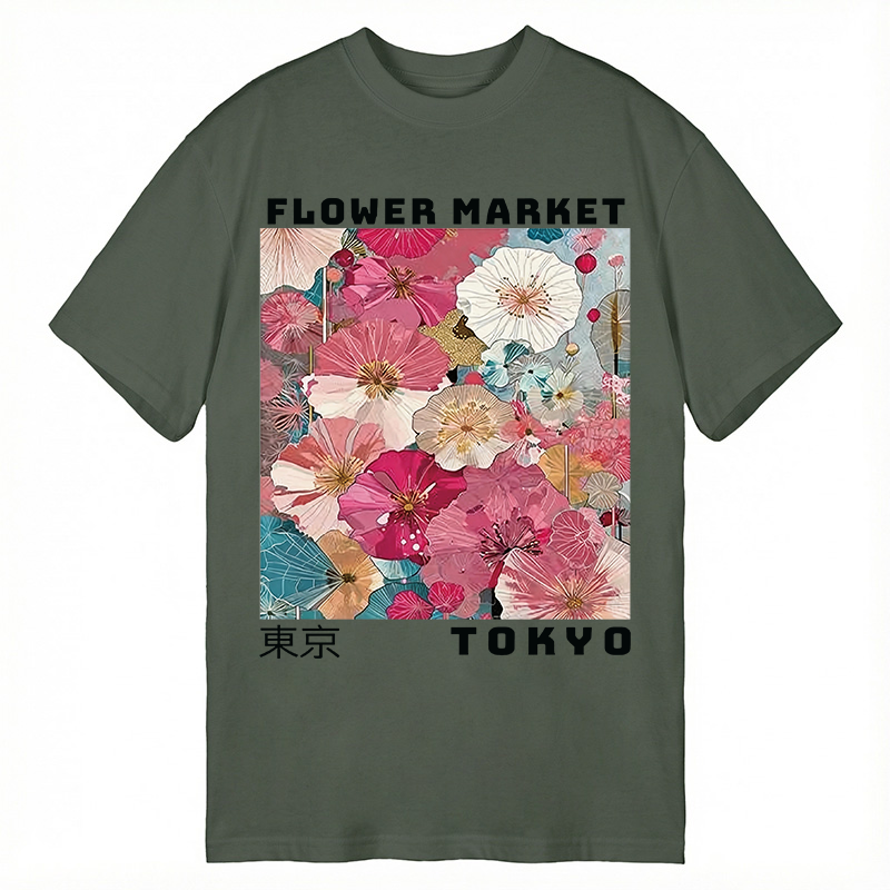 Modecanvas Market Colorful Floral Art DTG Printing Classic T-Shirt-modecanvas