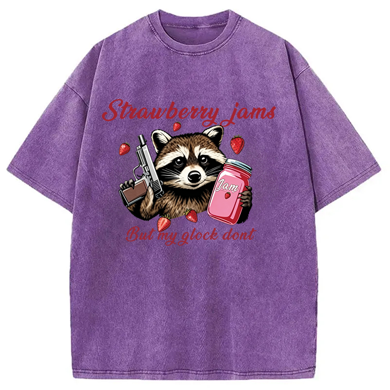 Modecanvas Strawberry Jams Raccoon DTG Printing Washed T-Shirt