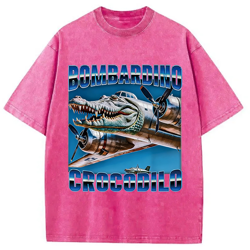 Modecanvas Bombardino Crocodilo Italian Brainrot Meme DTG Printing Washed T-Shirt
