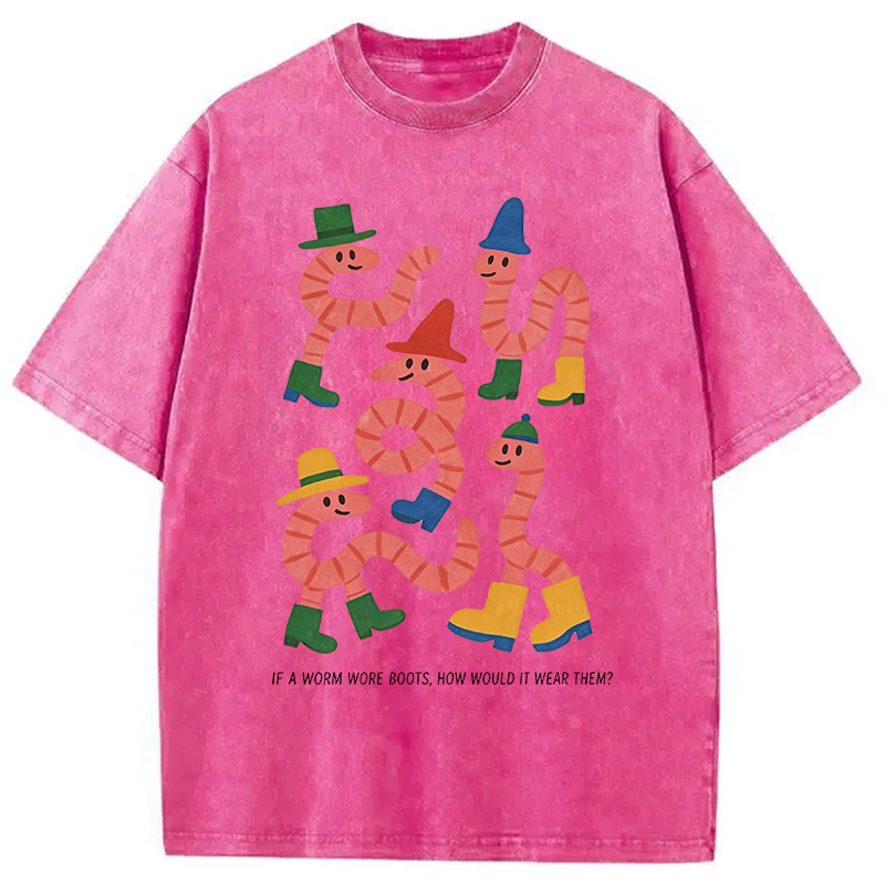Modecanvas Whimsical Worms In Boots DTG Printing Washed T-Shirt