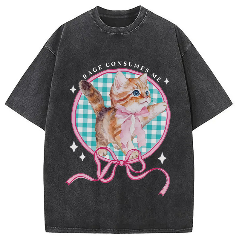 Modecanvas Rage Consumes Me Funny Kitten DTG Printing Washed T-Shirt