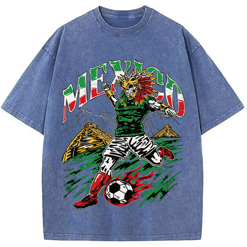 Modecanvas Mexico Soccer Skull DTG Printing Washed T-Shirt