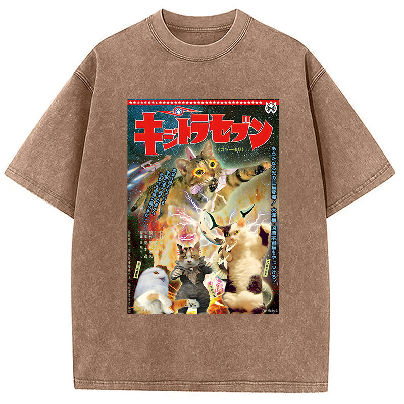 Modecanvas Imaginary Science Cat Washed T-Shirt