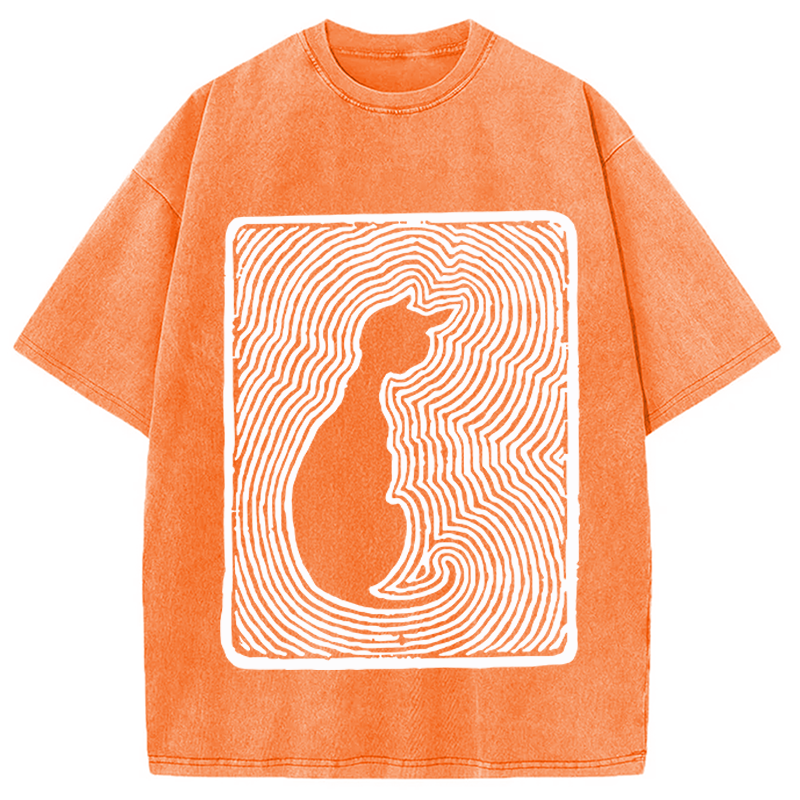 Modecanvas Black 18th Century Cat Art DTG Printing Washed T-Shirt