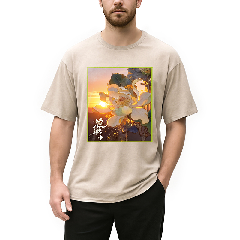 Modecanvas Lotus Adorned With Golden Specks DTG Printing Washed T-Shirt