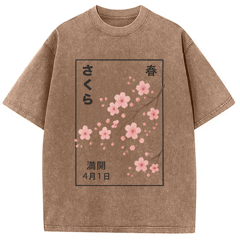 Modecanvas Cherry Blossom Spring Full Washed T-Shirt