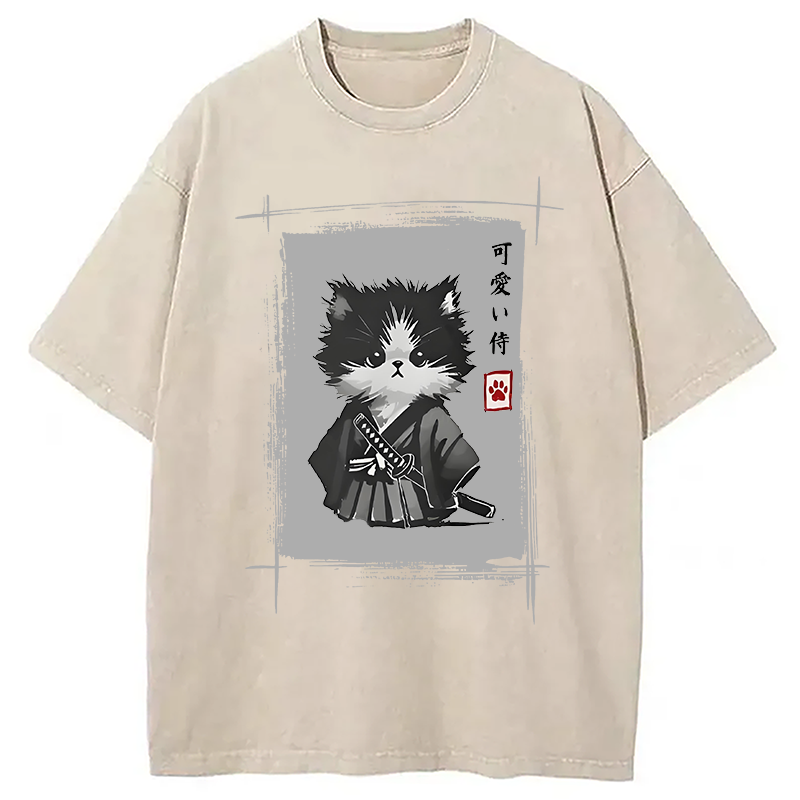 Modecanvas Kitten Samurai Washed T-Shirt