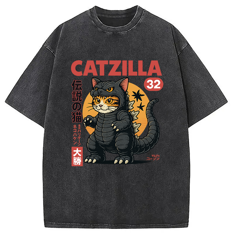 Modecanvas Catzilla Monster Cat Washed T-Shirt