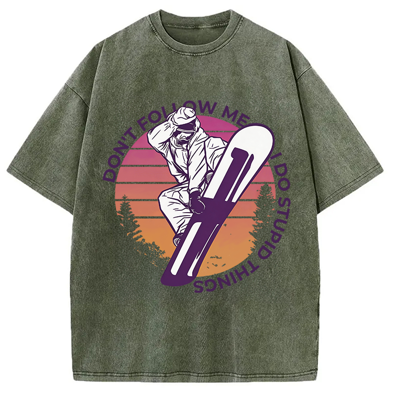 Modecanvas Snowboarding Dont Follow Me Funny DTG Printing Washed T-Shirt