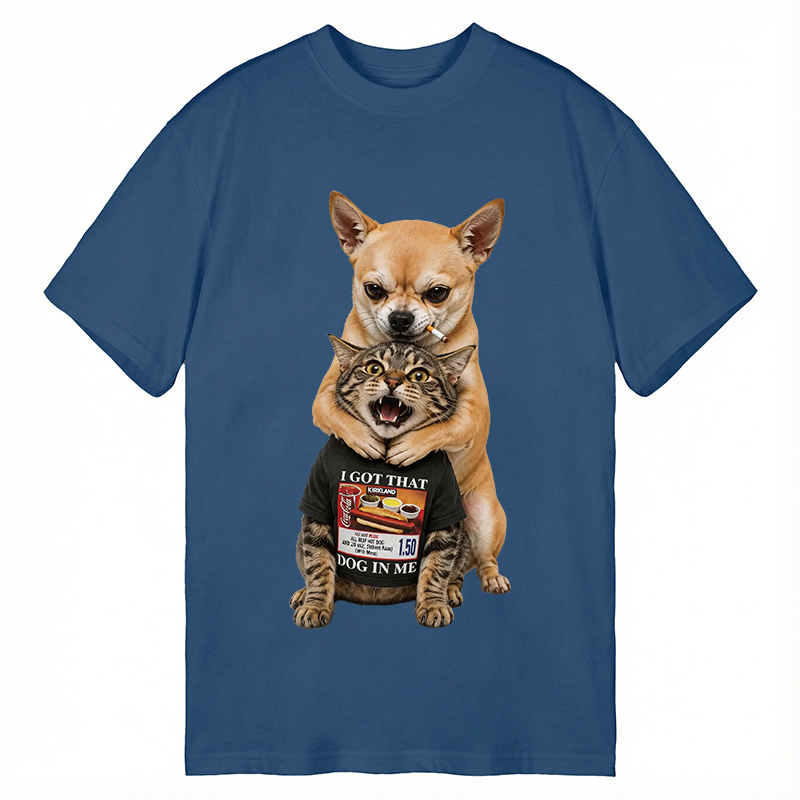 Modecanvas Chihuahua&Cat Funny DTG Printing Classic T-Shirt-modecanvas