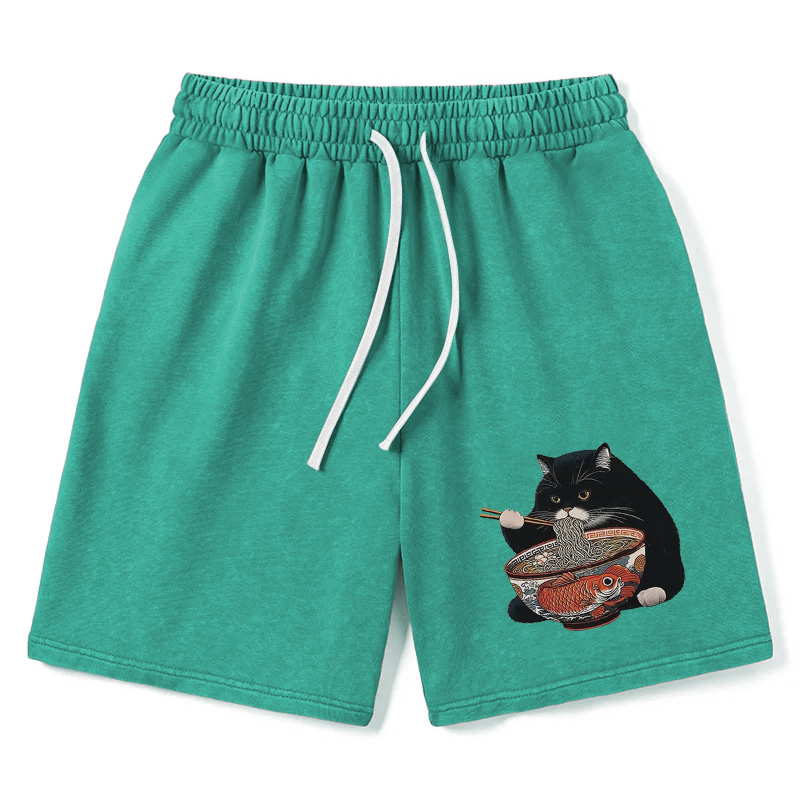 Modecanvas Fat Cat Eating Ramen Washed Short
