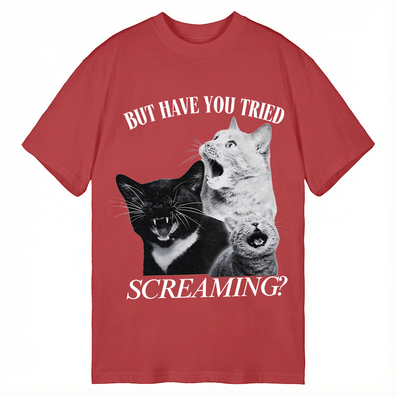 Modecanvas Funny Screaming Cat DTG Printing Classic T-Shirt-modecanvas
