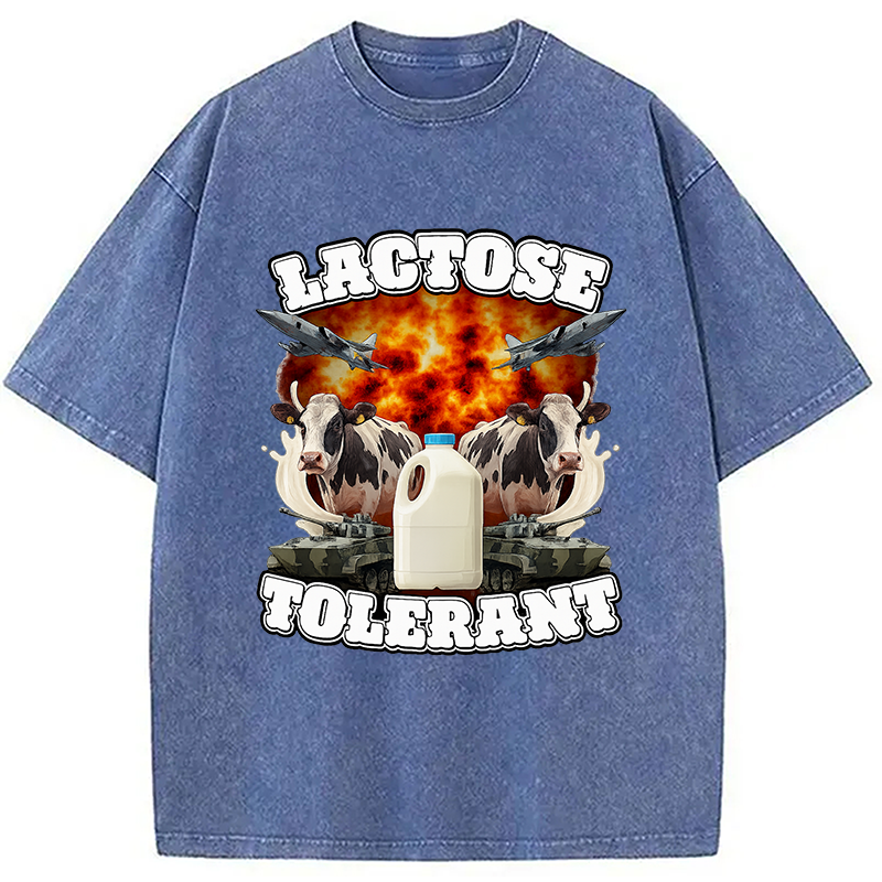 Modecanvas Lactose Tolerant Funny Meme Washed T-Shirt-modecanvas