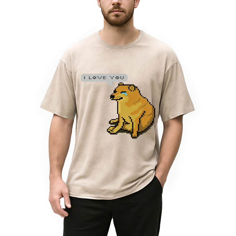 Modecanvas Cheems Luvs You DTG Printing Washed T-Shirt