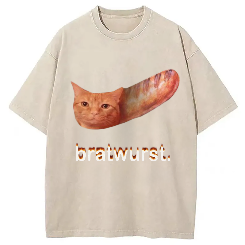 Modecanvas Bratwurst Cat Meme Washed T-Shirt