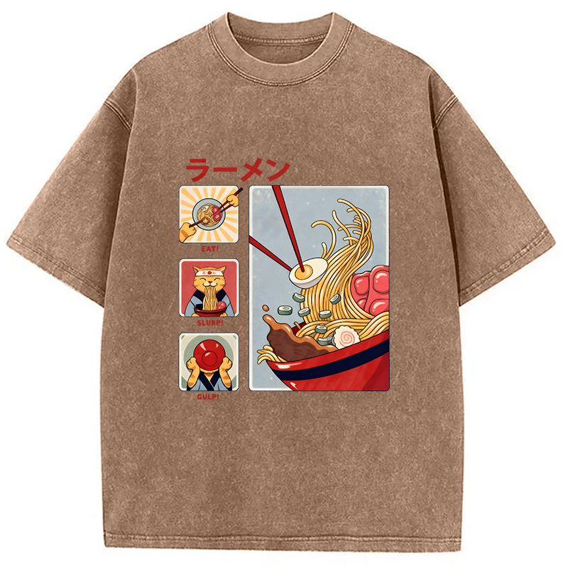 Modecanvas Making Ramen Steps To Cats Washed T-Shirt