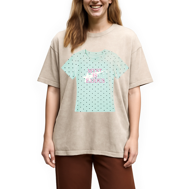 Modecanvas Mint Polka Dot Shirt Of DTG Printing Washed T-Shirt