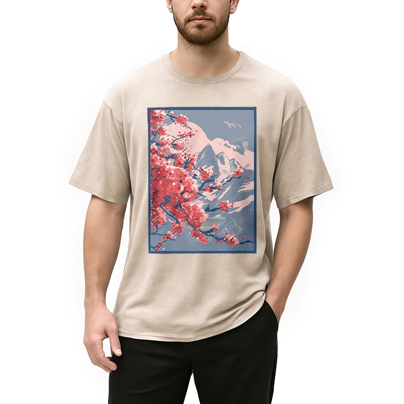 Modecanvas Sakura Blossom Mountain Washed T-Shirt