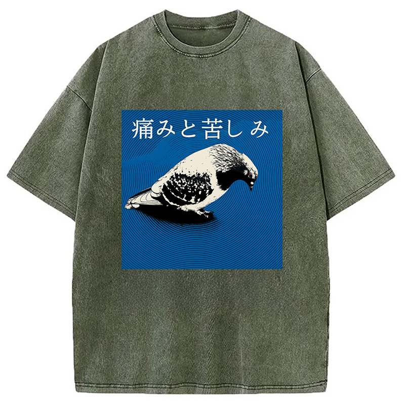 Modecanvas Anguish Pigeon Japanese Washed T-Shirt