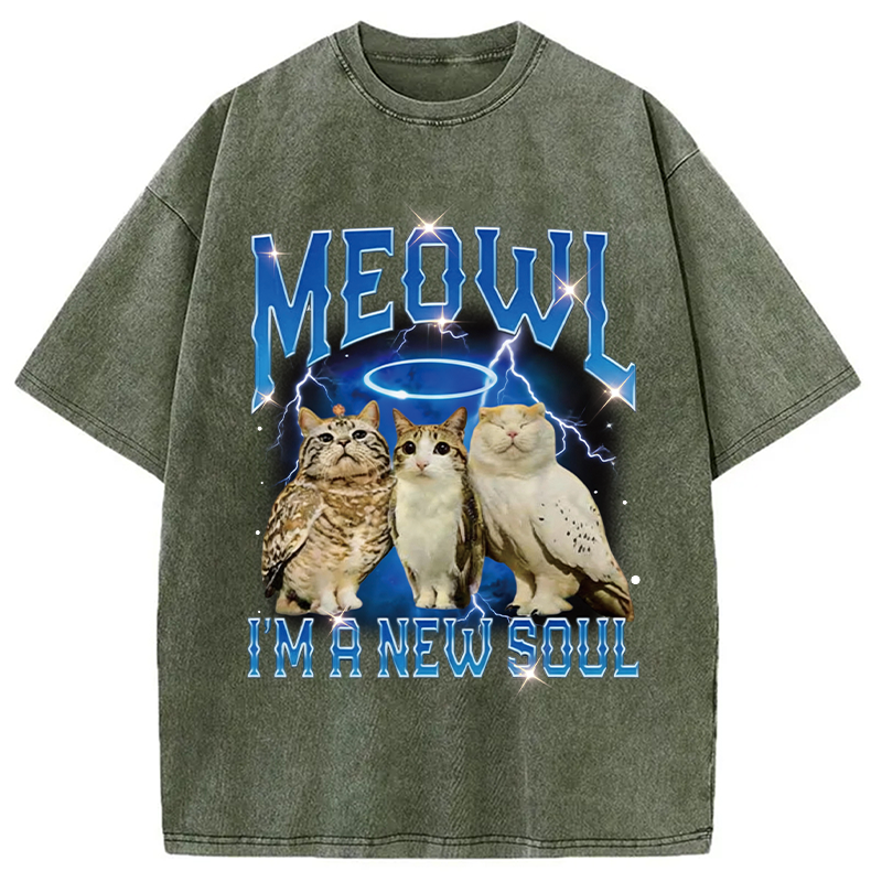 Modecanvas Meowl Cat Owl DTG Printing Washed T-Shirt