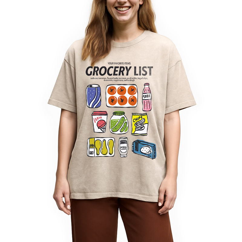 Modecanvas Grocery List Fun DTG Printing Washed T-Shirt