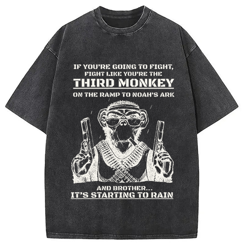 Modecanvas Funny Monkey Meme DTG Printing Washed T-Shirt