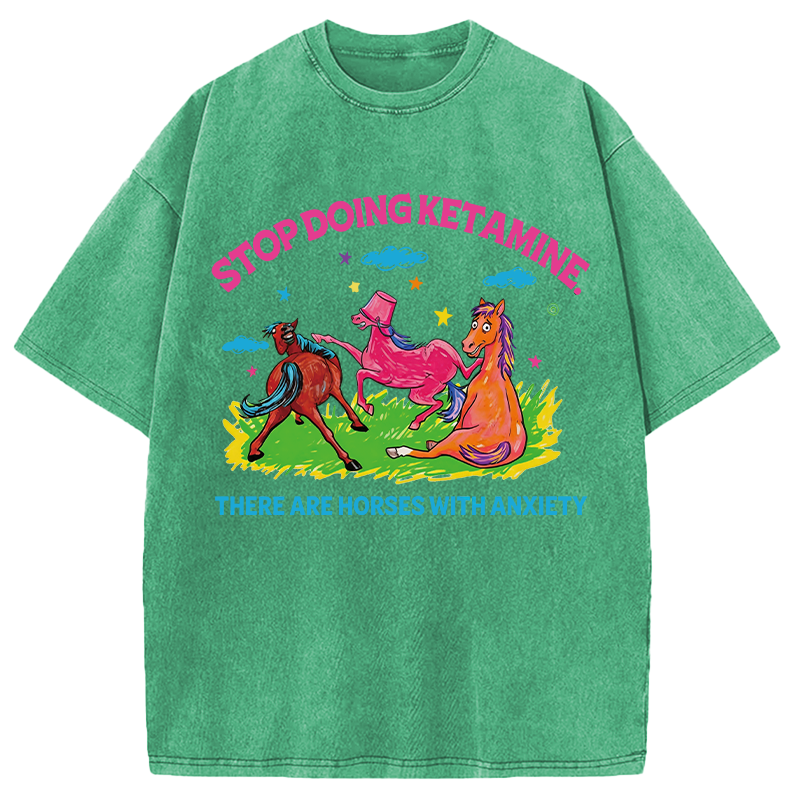 Modecanvas Horses With Anxiety Y2K DTG Printing Washed T-Shirt