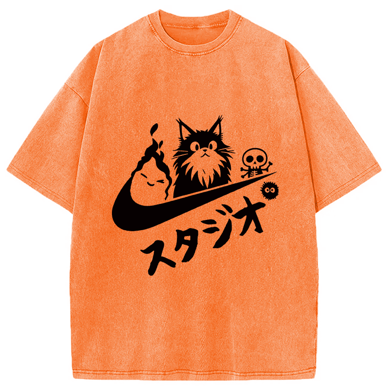 Modecanvas Black Cat Vintage Washed T-Shirt
