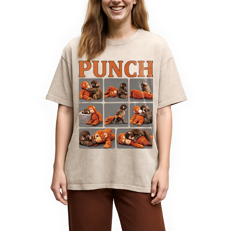 Modecanvas Lonely Punch Monkey DTG Printing Washed T-Shirt