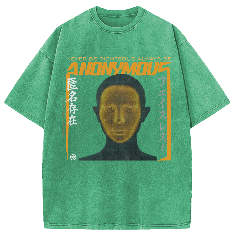 Modecanvas Cyberpunk Anonymous Face DTG Printing Washed T-Shirt