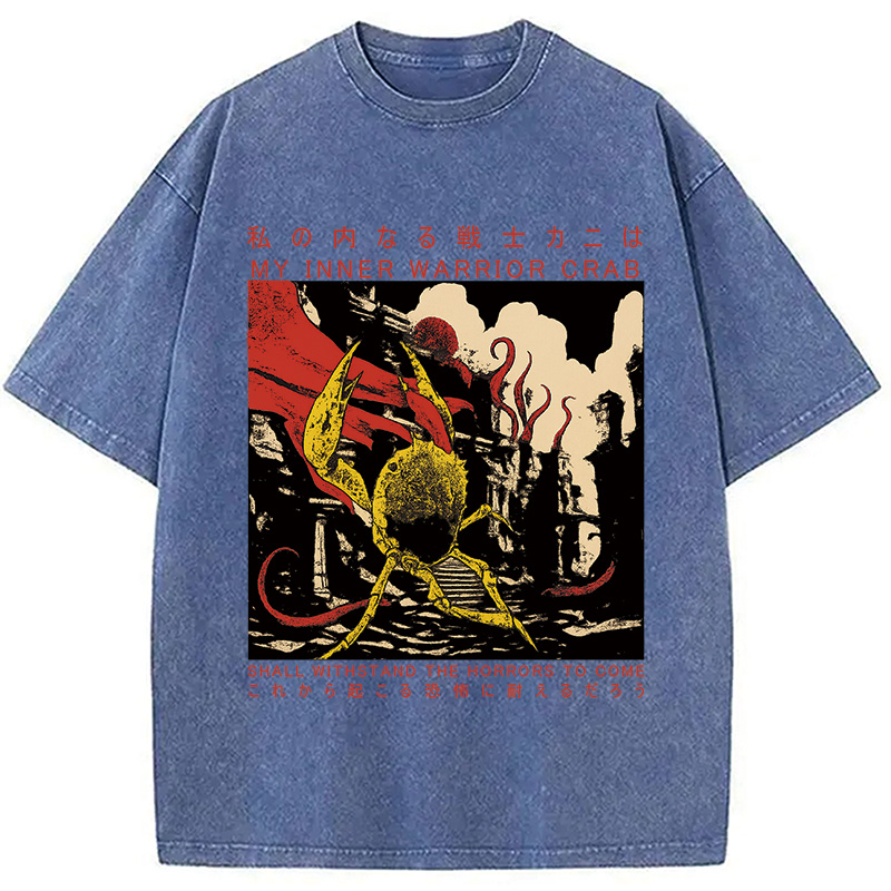 Modecanvas My Inner Warrior Crab Funny Vintage Washed T-Shirt