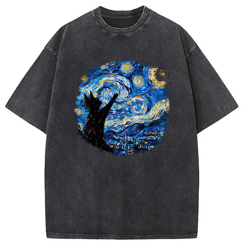 Modecanvas Starry Night Cat Washed T-Shirt