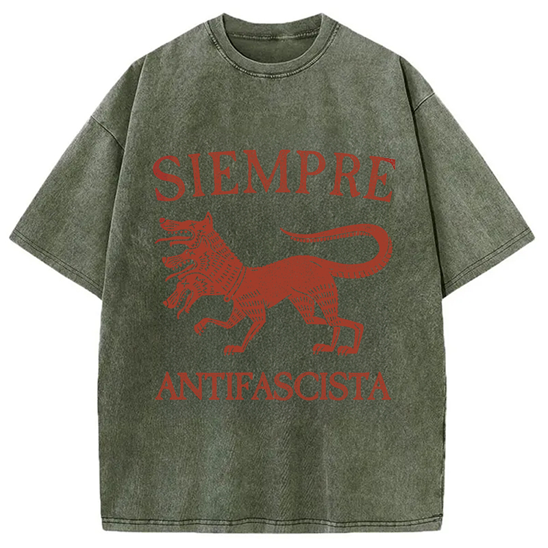 Modecanvas Antifascista Vintage DTG Printing Washed T-Shirt